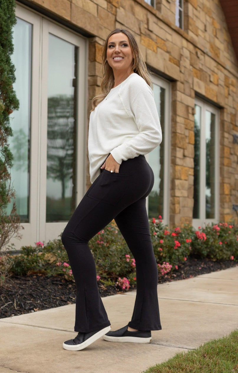 Black Flare Luxe Leggings w/Pockets