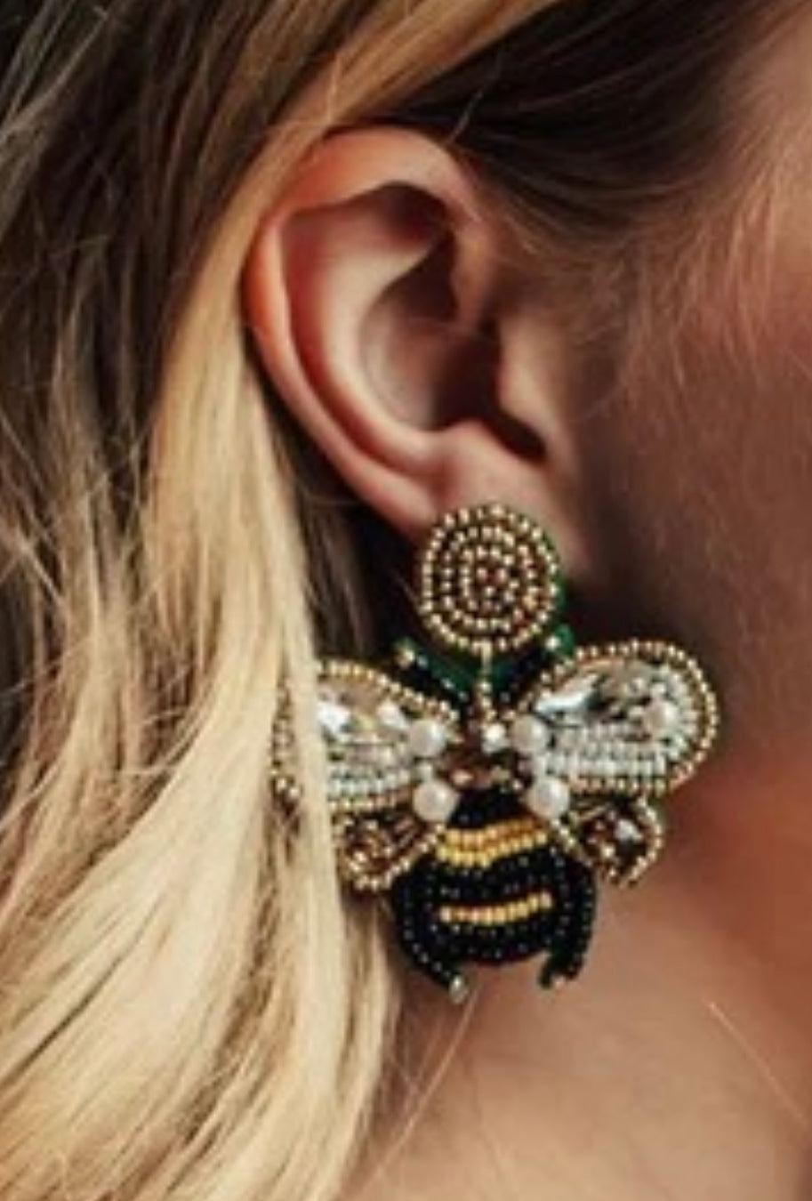 Beaded Bee Statement Earrings