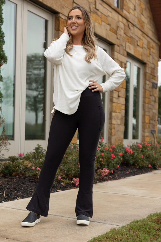 Black Flare Luxe Leggings w/Pockets