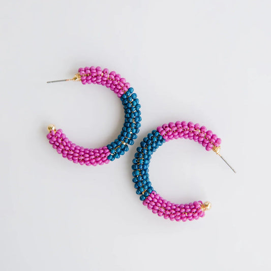 Staci Hoop Earrings with Navy