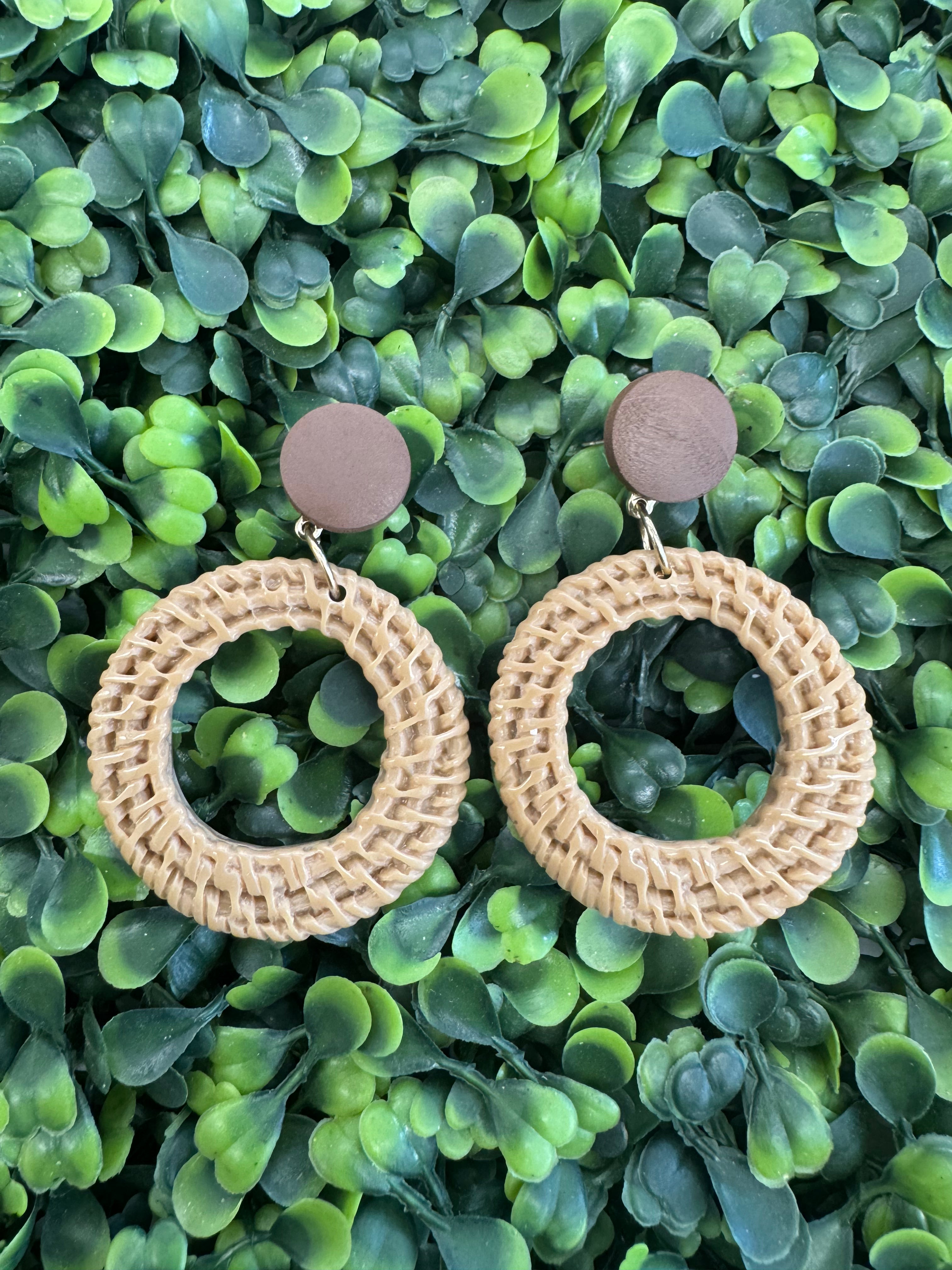Faux Rattan Circle Earrings