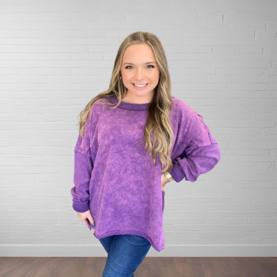 Oversized Bleeding Purple Boat Neck Pullover