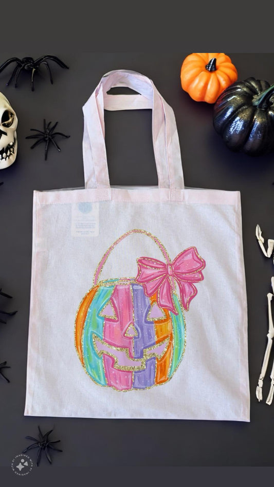 Pink Canvas Glitter Pumpkin Tote