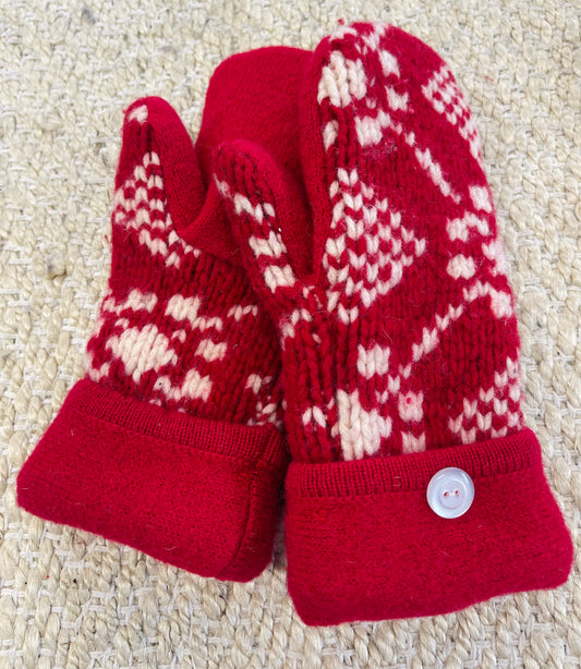 Retro Red Wool Sweater Mittens