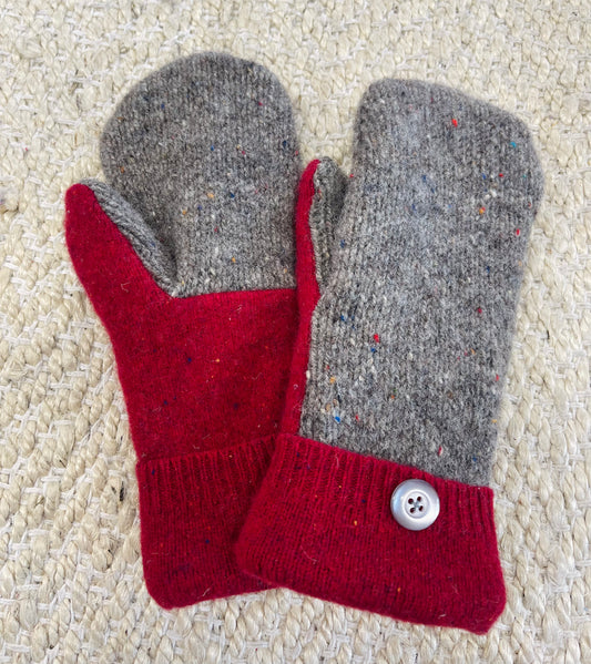 Marble Red Wool Sweater Mittens