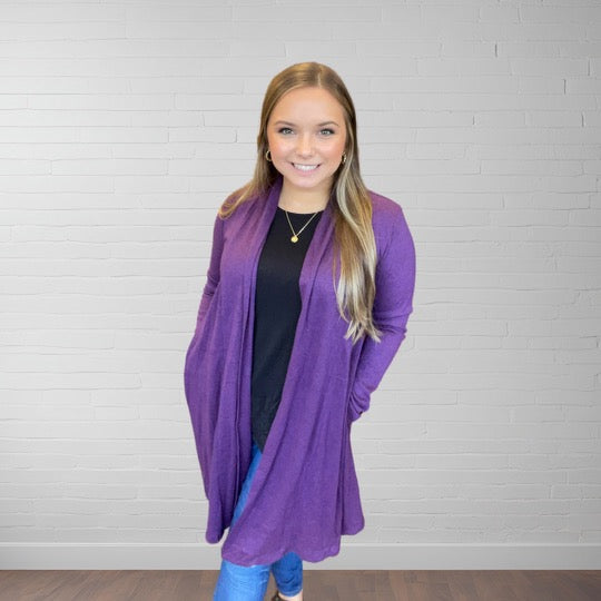 Purple Rain Cashmere Full Length Cardigan