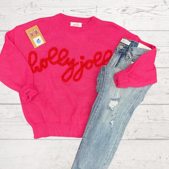 Hot Pink Holly Jolly Tinsel Sweater