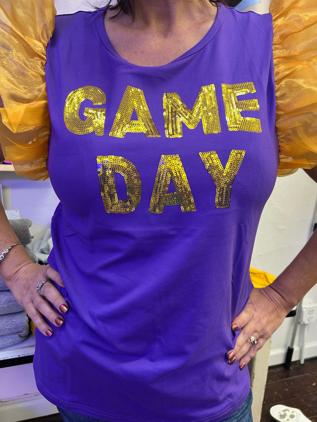 It's Game Day Sequin Patch Top