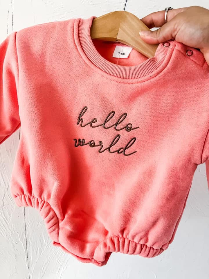 Hello World Embroidered Baby Romper