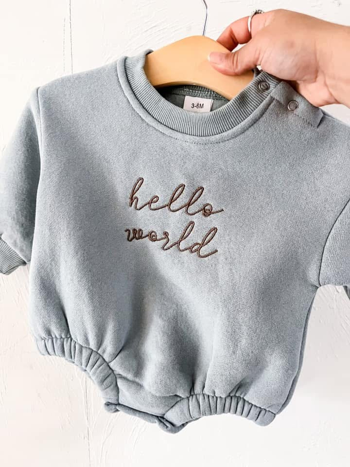 Hello World Embroidered Baby Romper