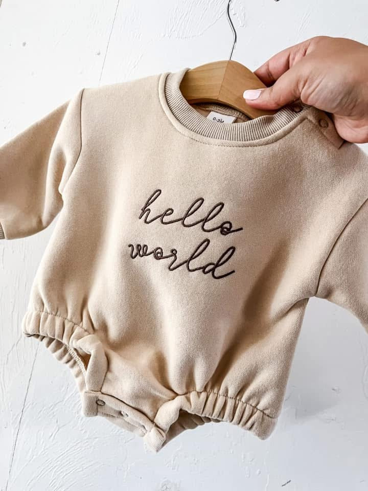 Hello World Embroidered Baby Romper
