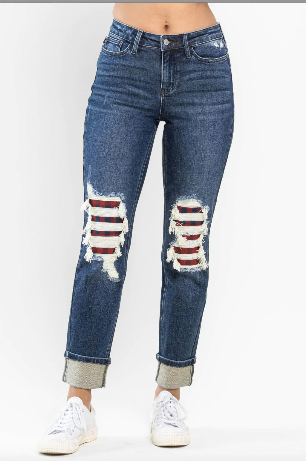 Judy Blue Distressed Buffalo Plaid Jeans