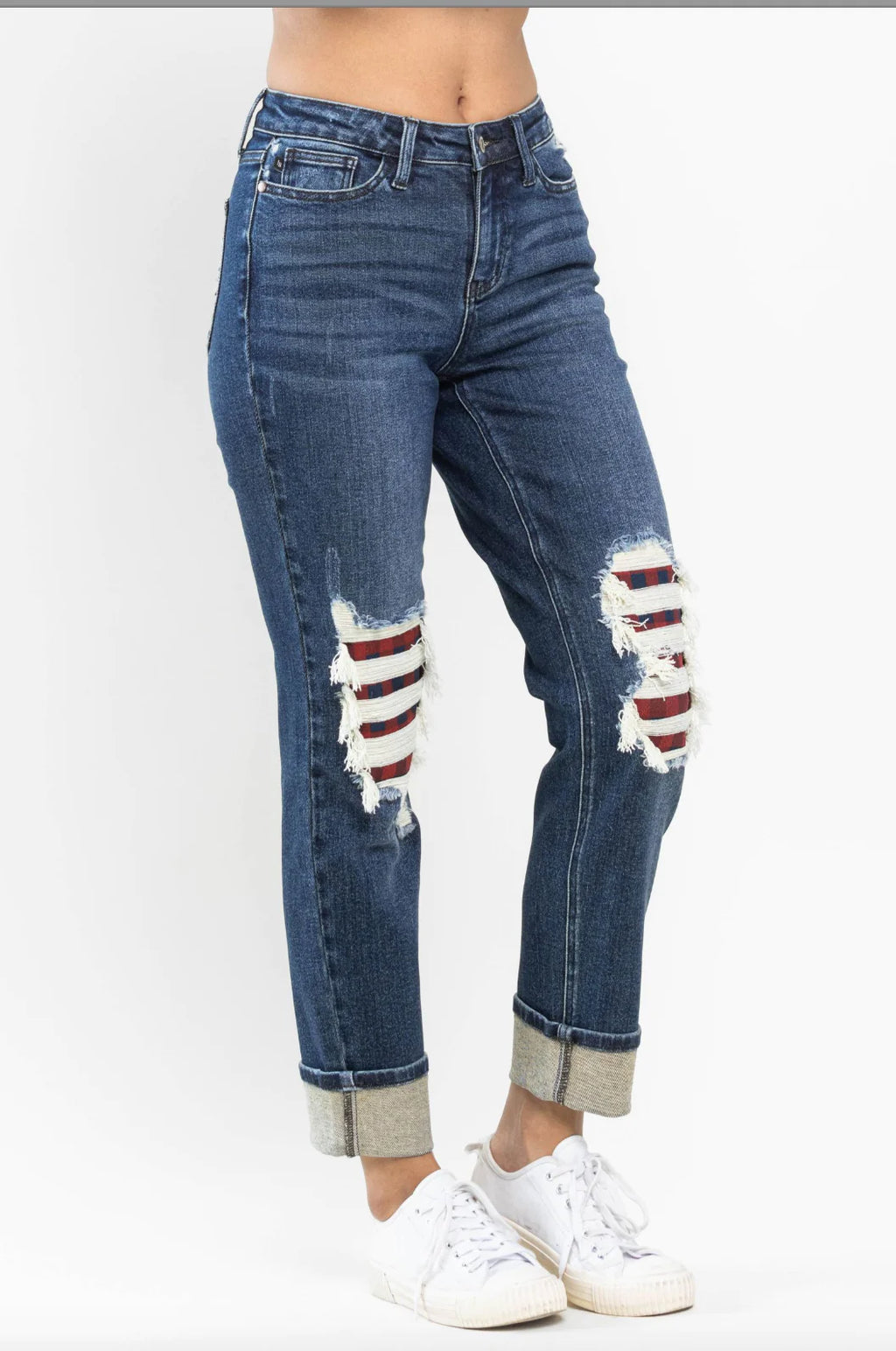 Judy Blue Distressed Buffalo Plaid Jeans