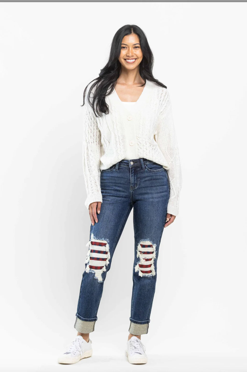 Judy Blue Distressed Buffalo Plaid Jeans