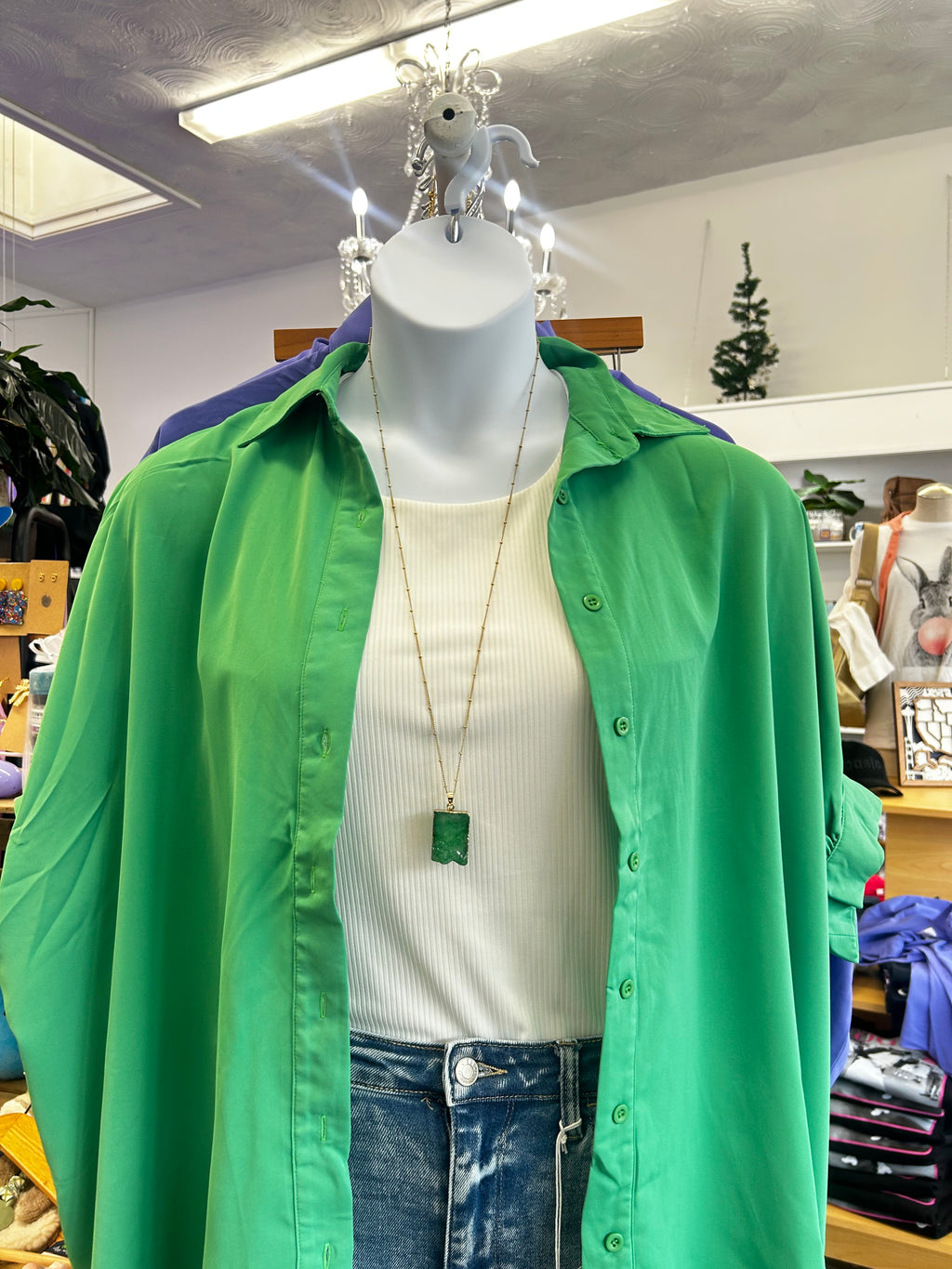 Green Rectangle Agate Necklace