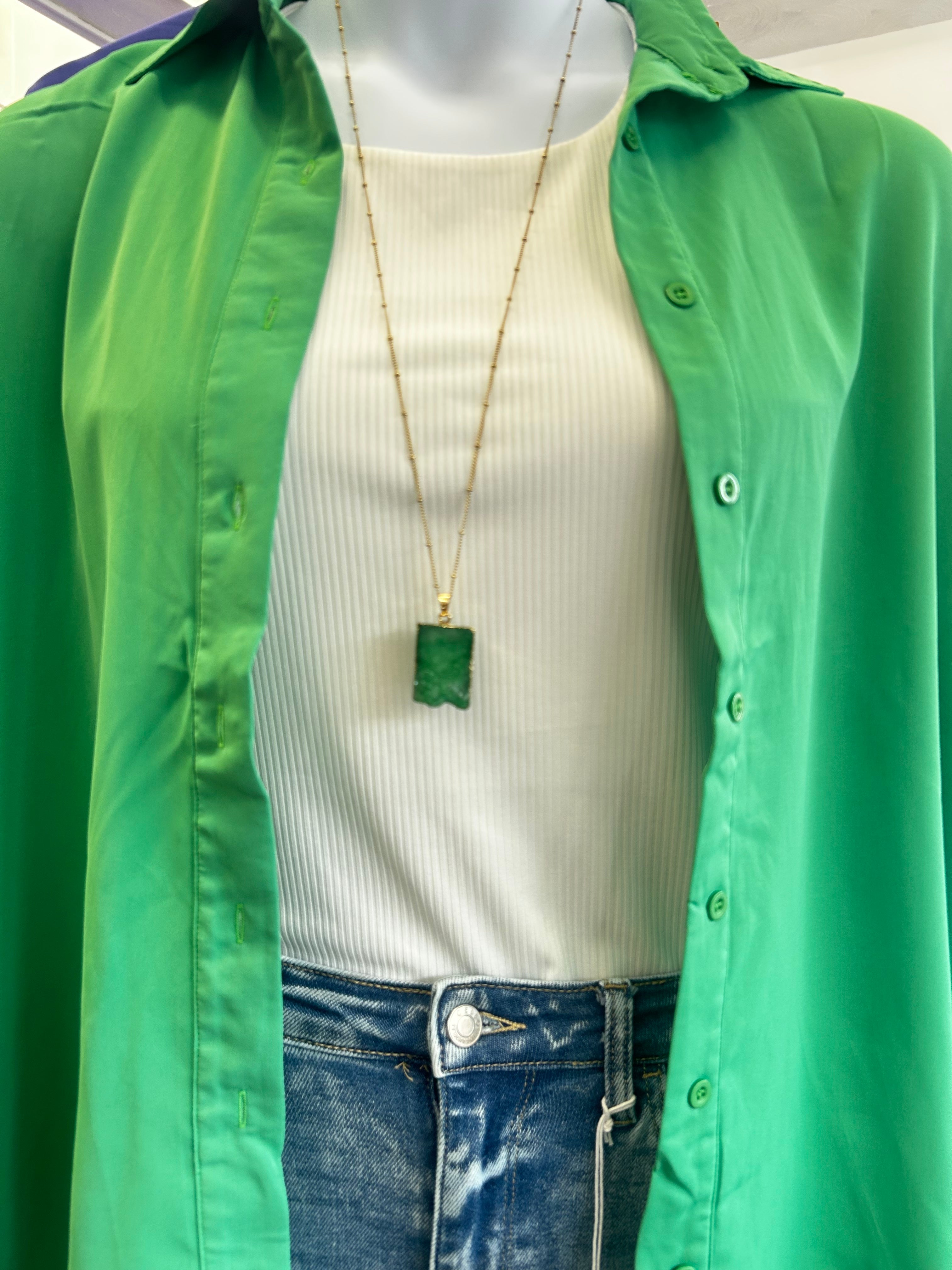 Green Rectangle Agate Necklace