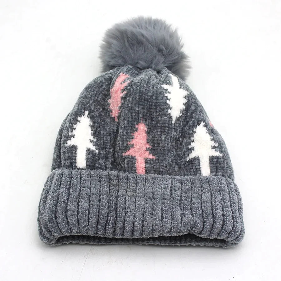 Chenille Pink and White Tree Hat