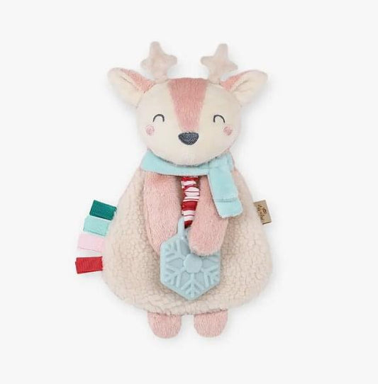 Holiday Pink Reindeer Lovey Plush & Teether Toy