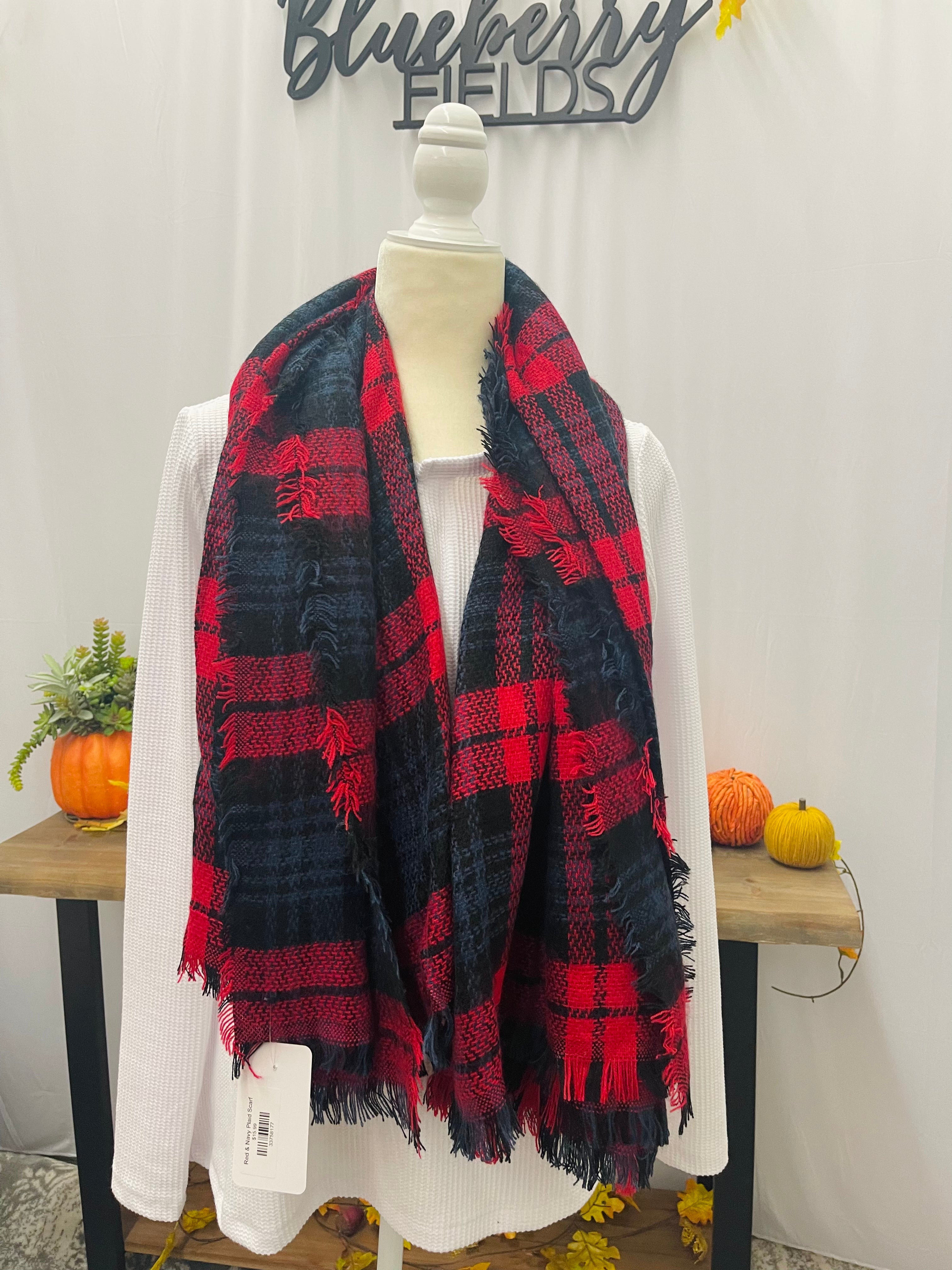 Red & Navy Plaid Scarf