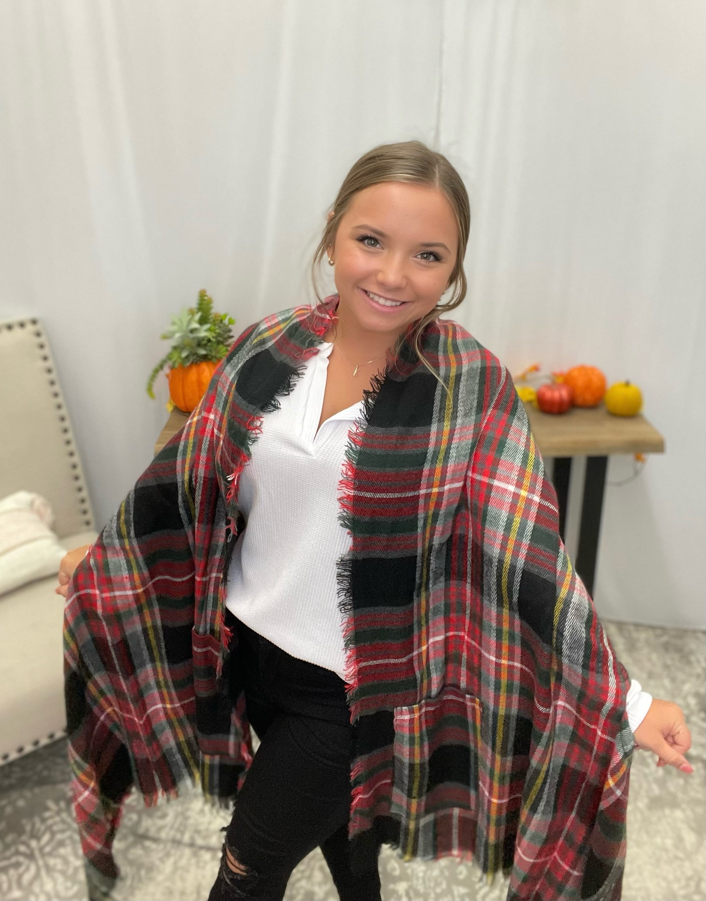 Fall Feels Plaid Shrug