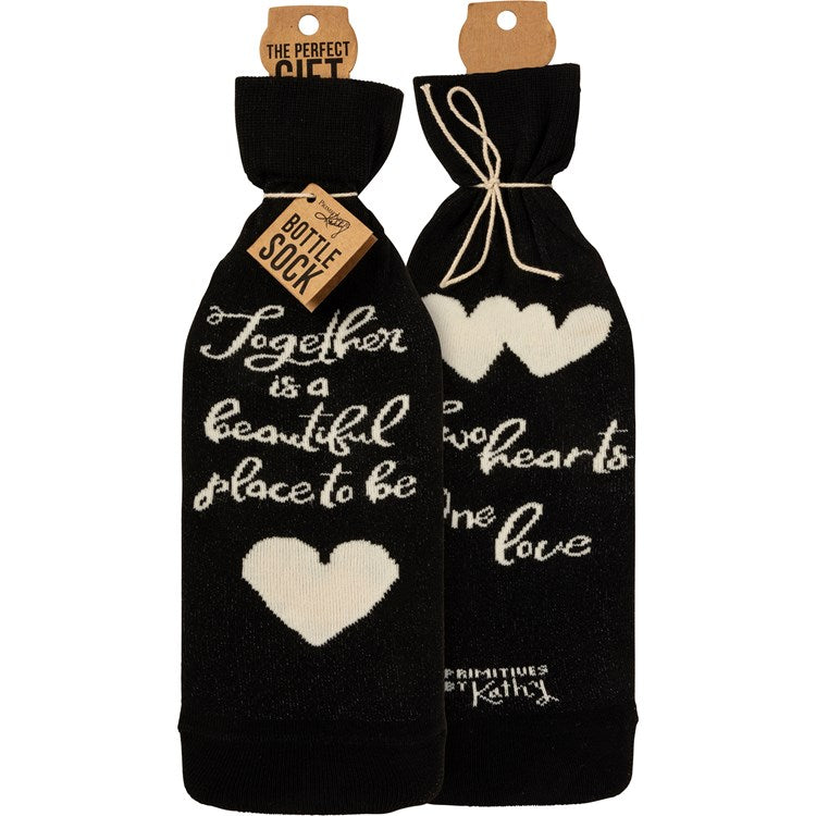 Two Hearts One Love Bottle Sock