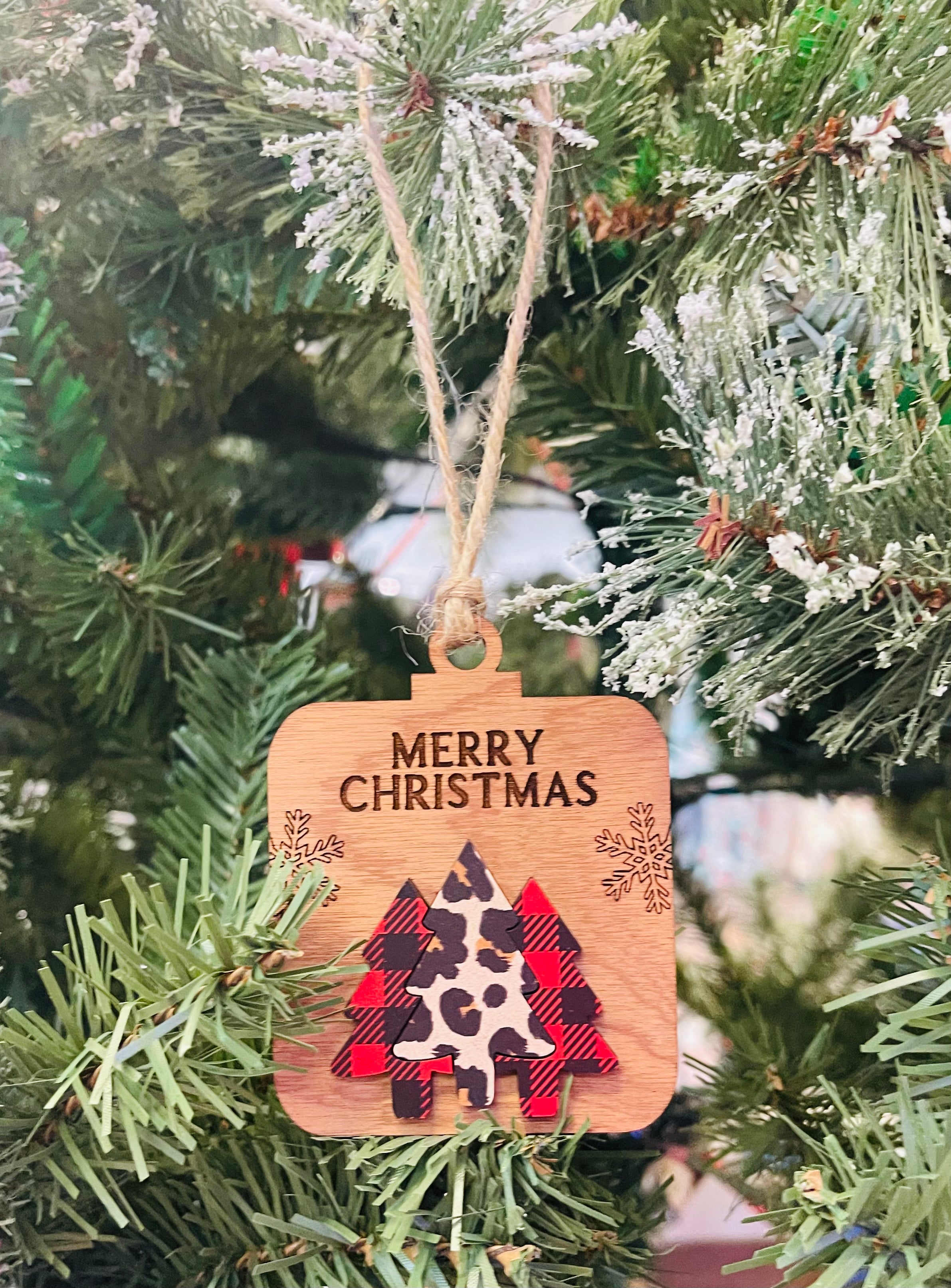 Merry Christmas Cheetah & Buffalo Plaid Ornament