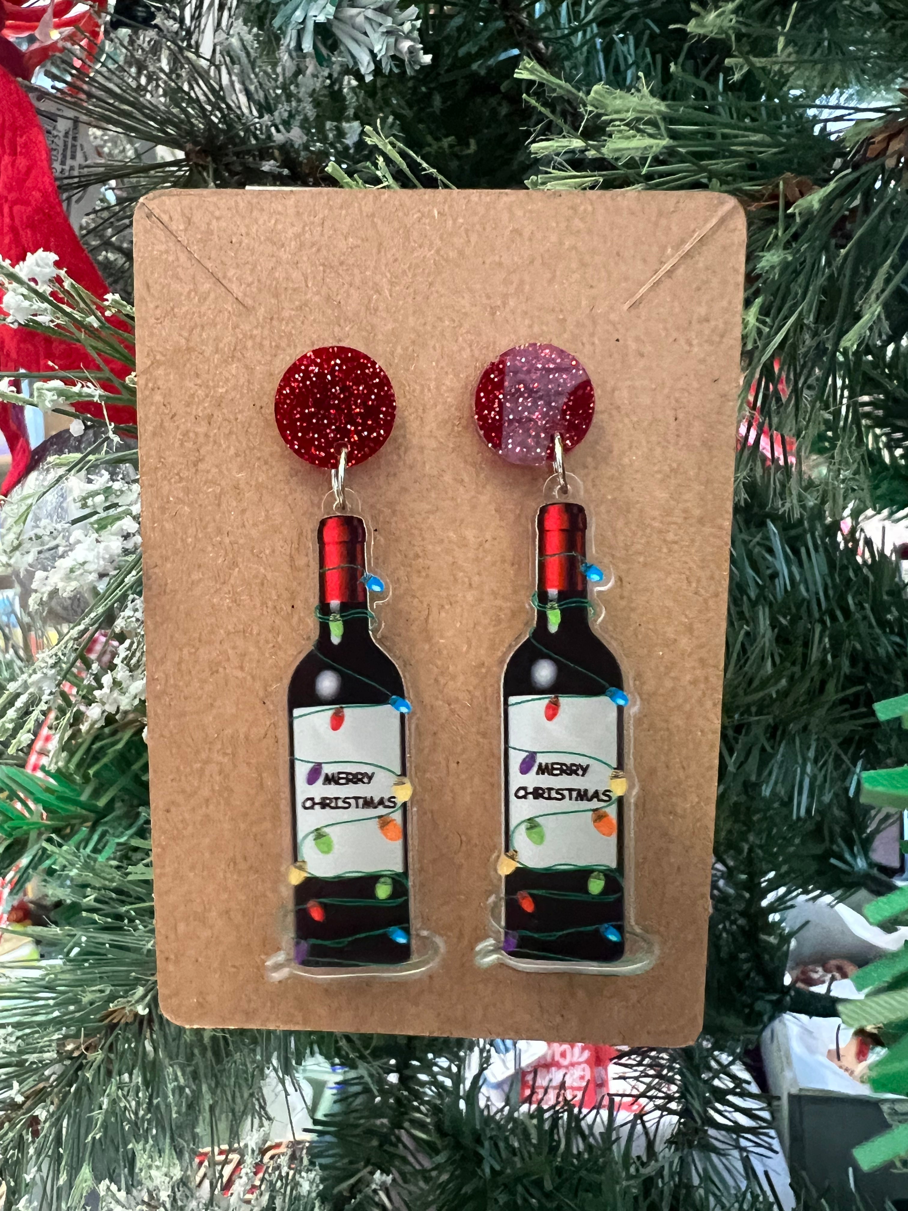 Festive Christmas Wine Bottle Earrings