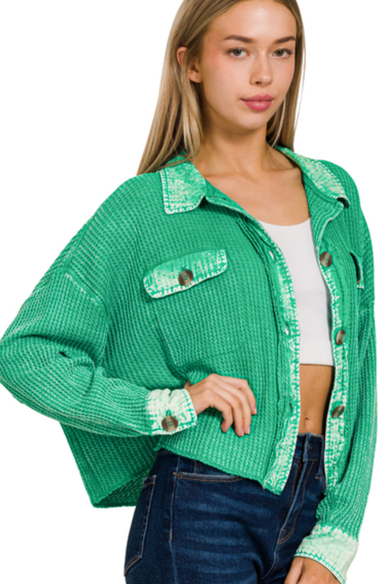 Emerald Acid Wash Cropped Shacket