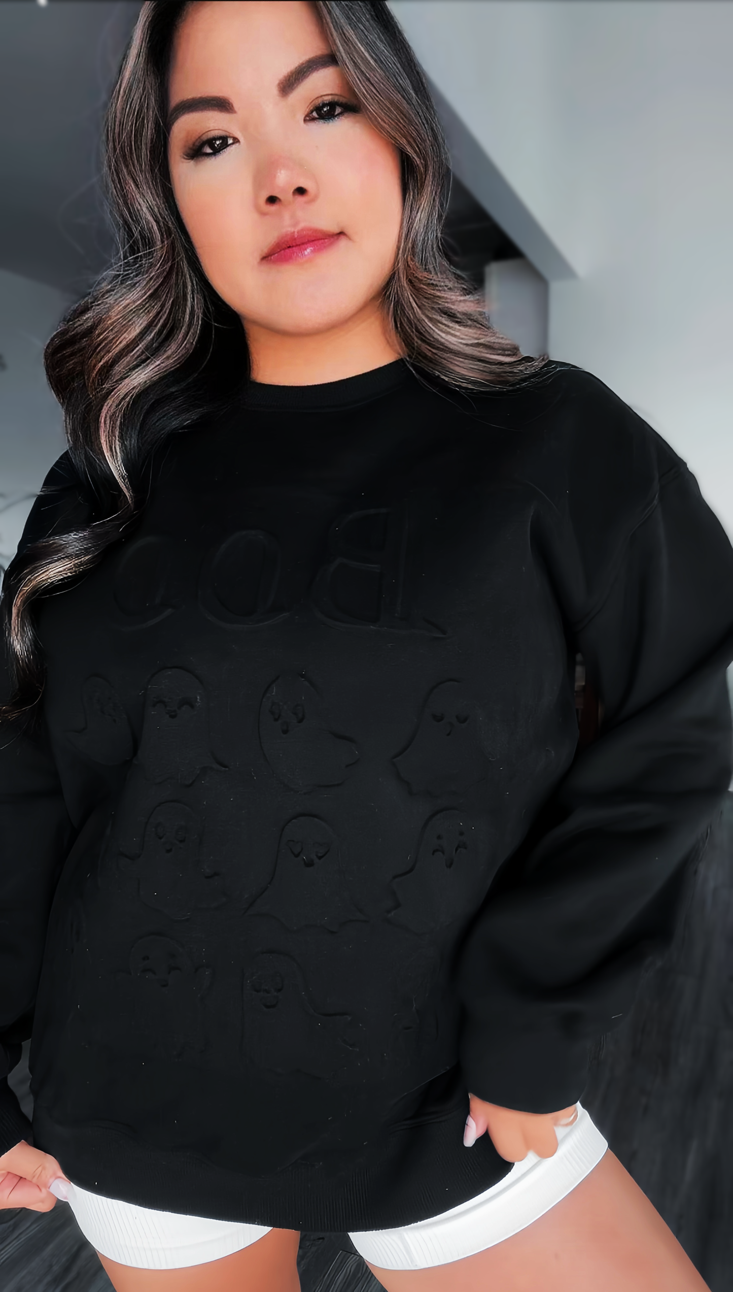 Ghostly Boo Embossed Crewneck