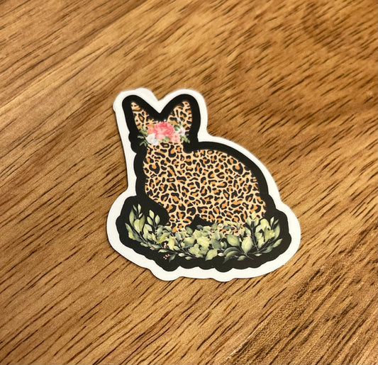 Cheetah Print Cat With Flowers Vinyl Sticker