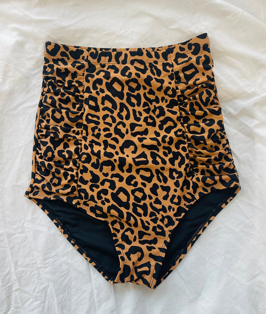 Cheetah High Waisted Rouched Swim Bottoms