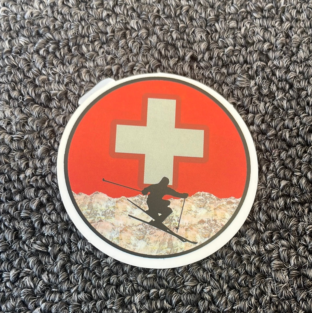 Red Cross Skiing Vinyl Sticker