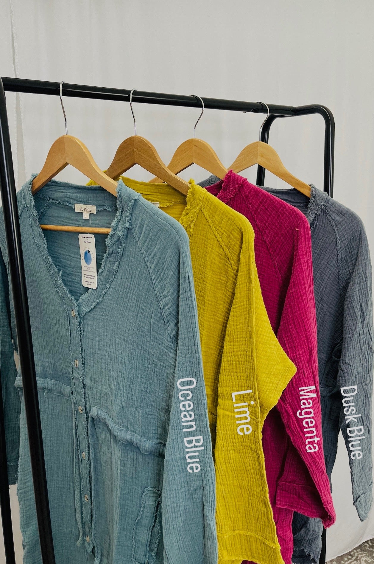 Frayed Hem Gauze Cinched Waist Button Up Jacket