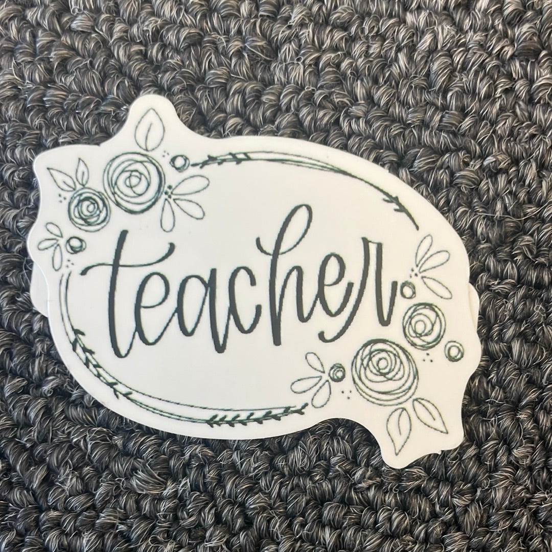 Floral Teacher Vinyl Sticker