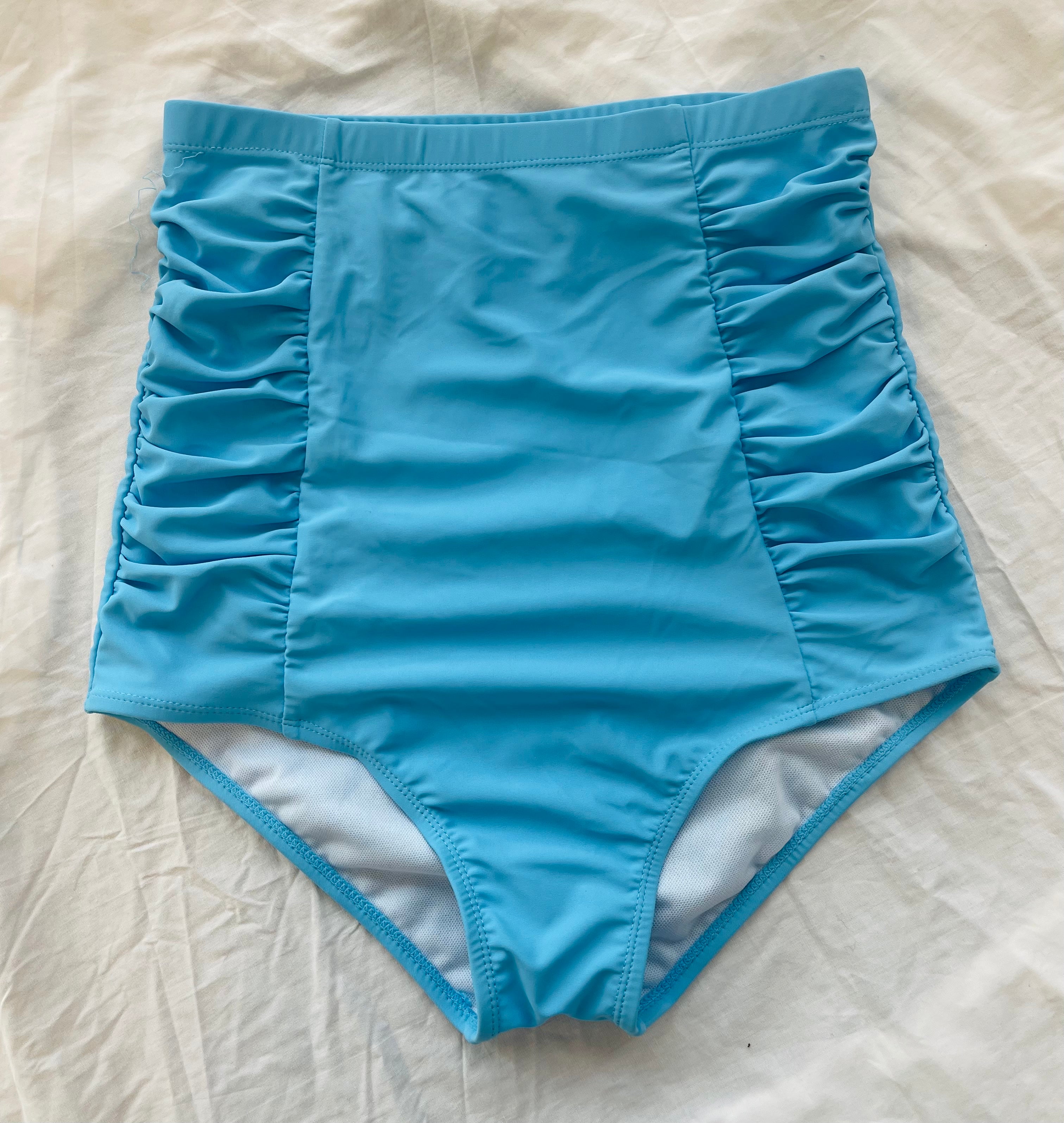 Sky Blue High Waisted Rouched Swim Bottoms