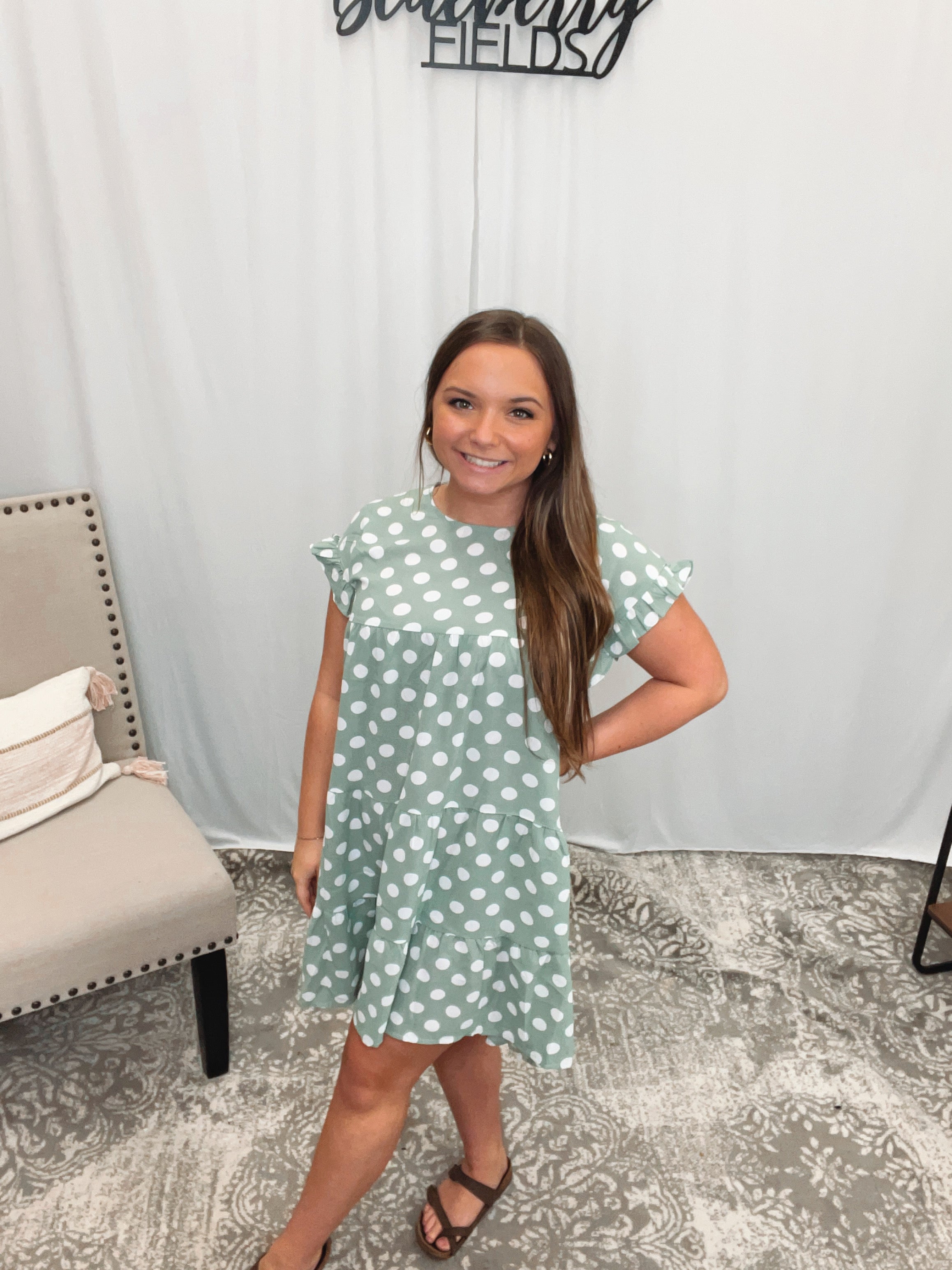 Sutton Sage Polka Dot Dress