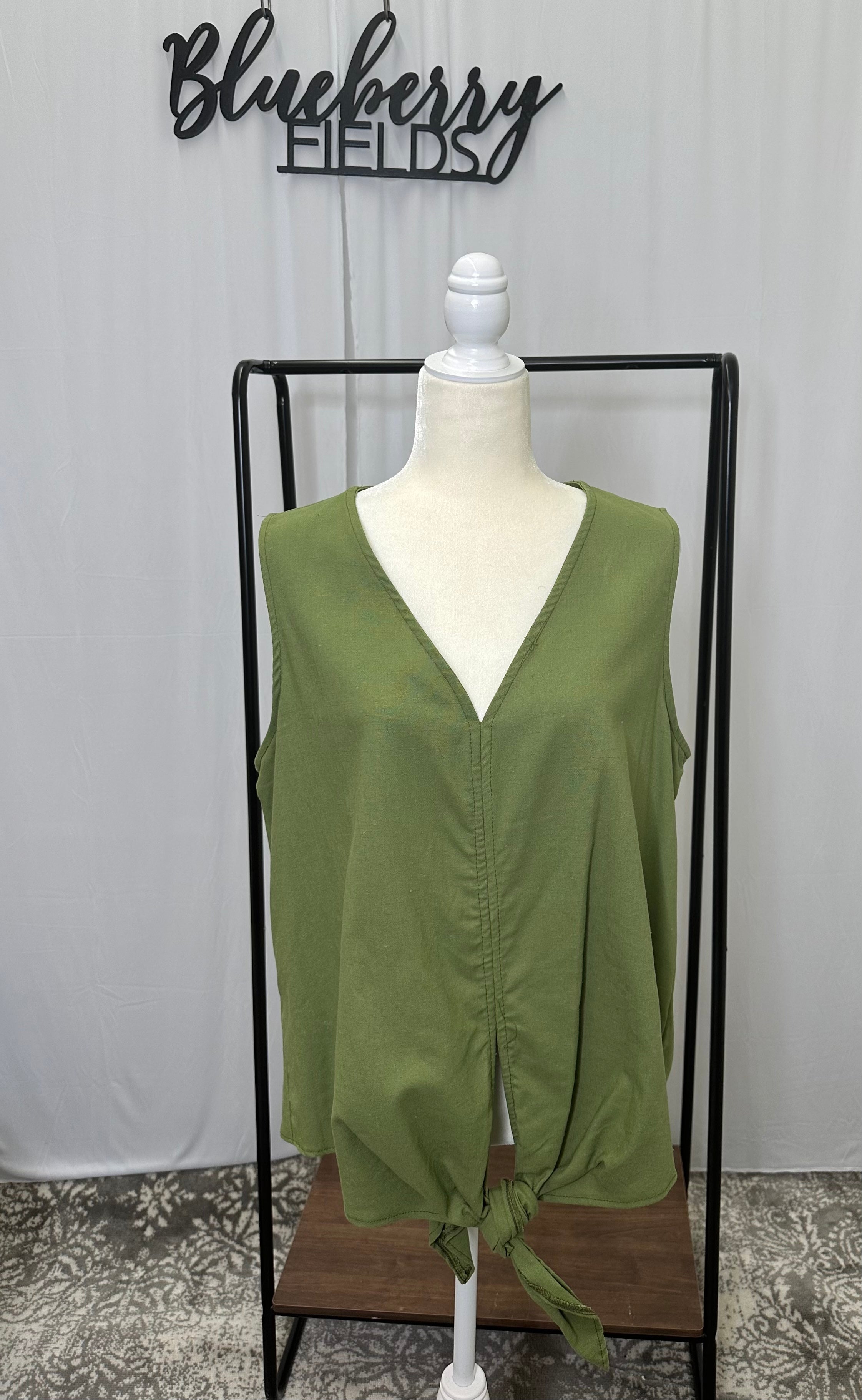 Green Tie Front Sleeveless Top
