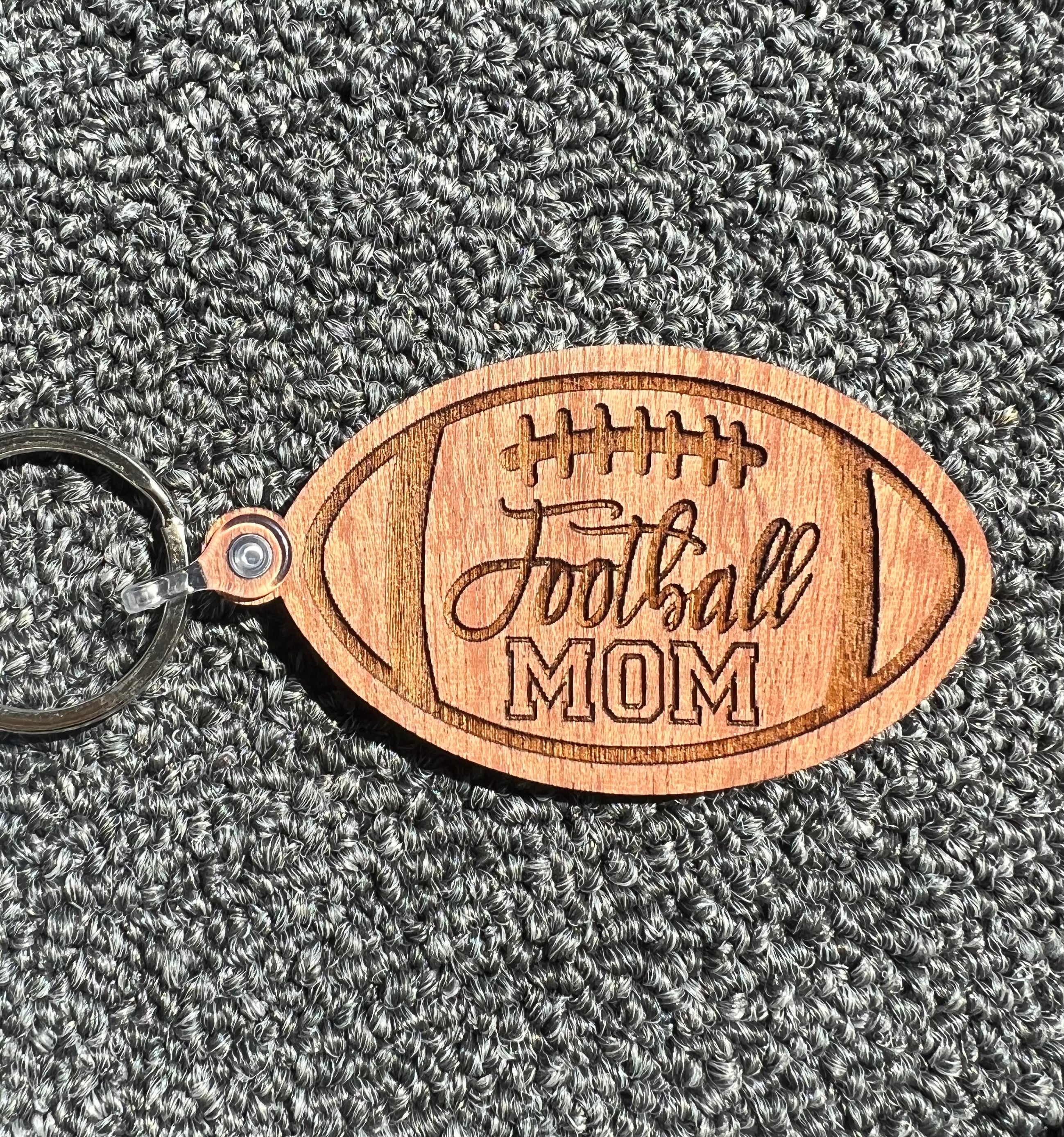 Football Mom Wooden Keychain