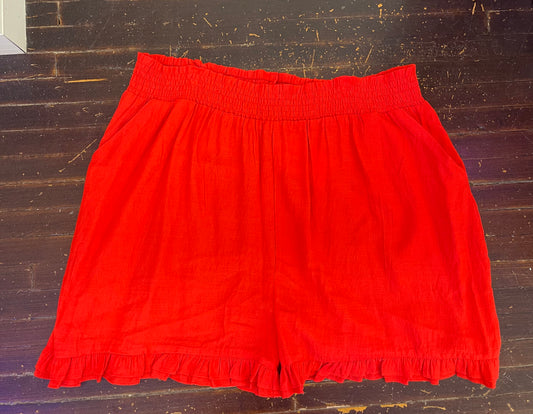 Red Ruffle Shorts with Pockets