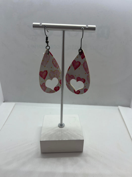 Leather Teardrop Heart Earrings With Heart Cutout