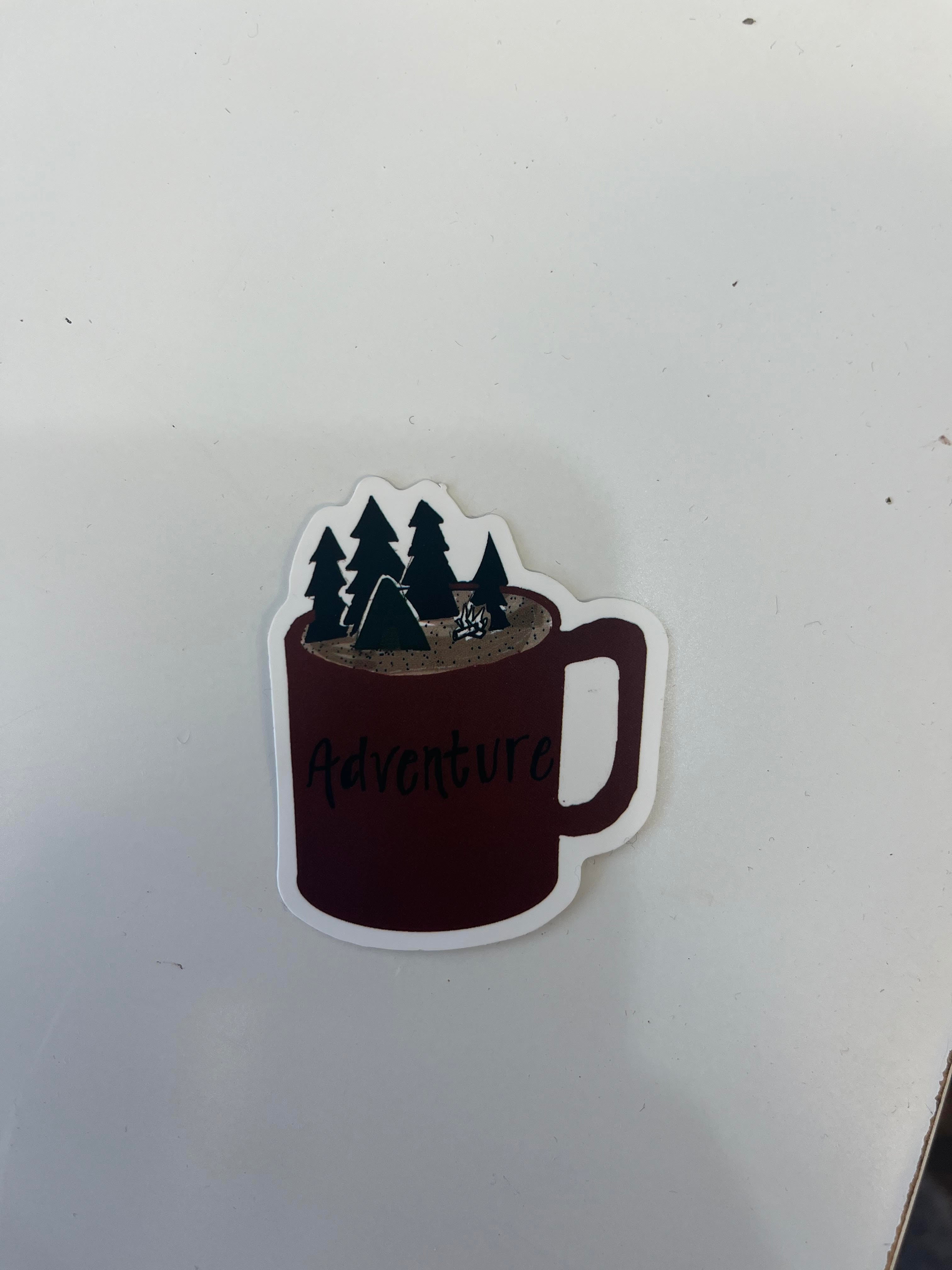 Adventure Mug With Trees Vinyl Sticker