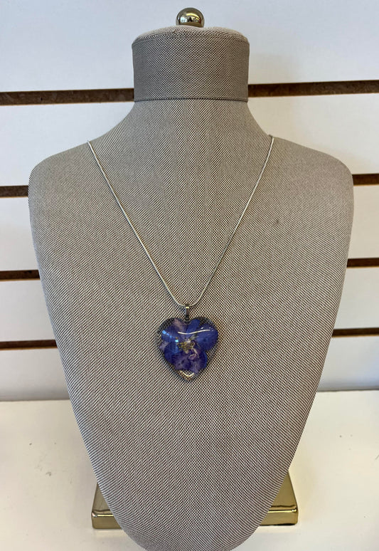 Purple Dried Floral Heart Necklace