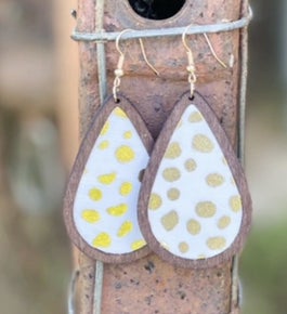 Wood Teardrop Earrings w/Gold Accents