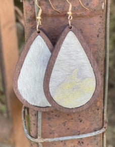 Wooden Teardrop Earrings- Silver Accent