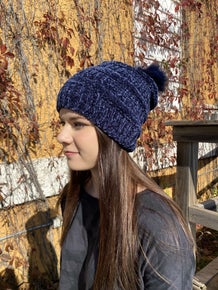 Navy Blue Chenille Hat with Pom