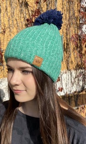 Green & Navy Blue Pom Hat