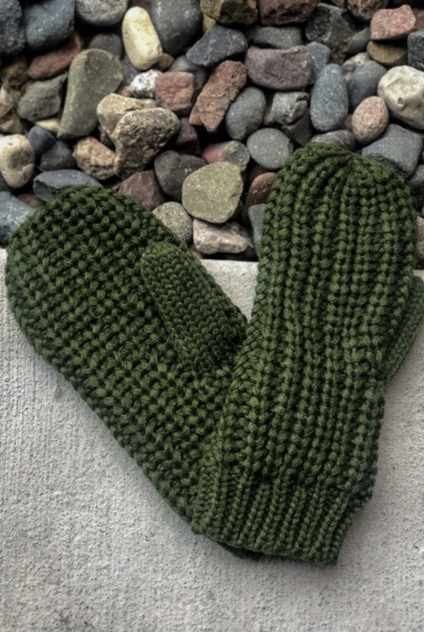 Green Cable Knit Mittens
