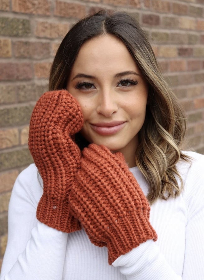 Orange Cable Knit Mittens