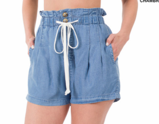 Chambray Drawstring Shorts