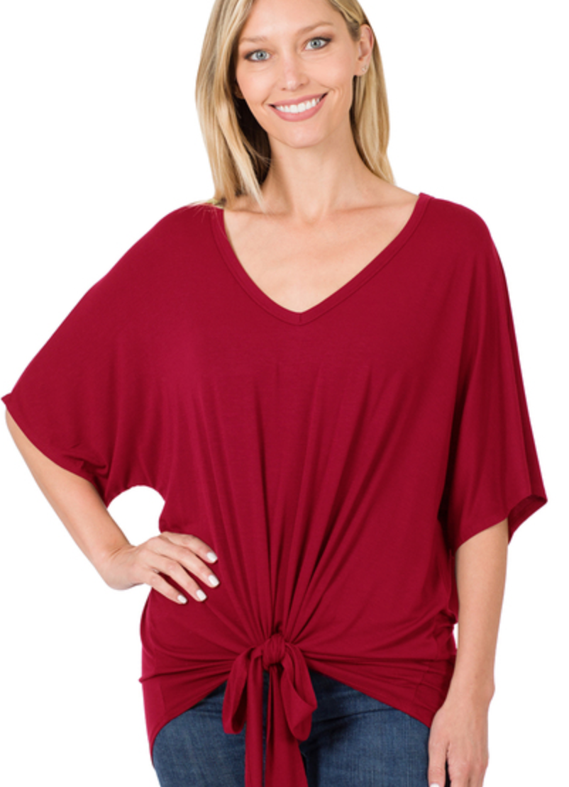 Luxe Tie Front Top in Burgundy